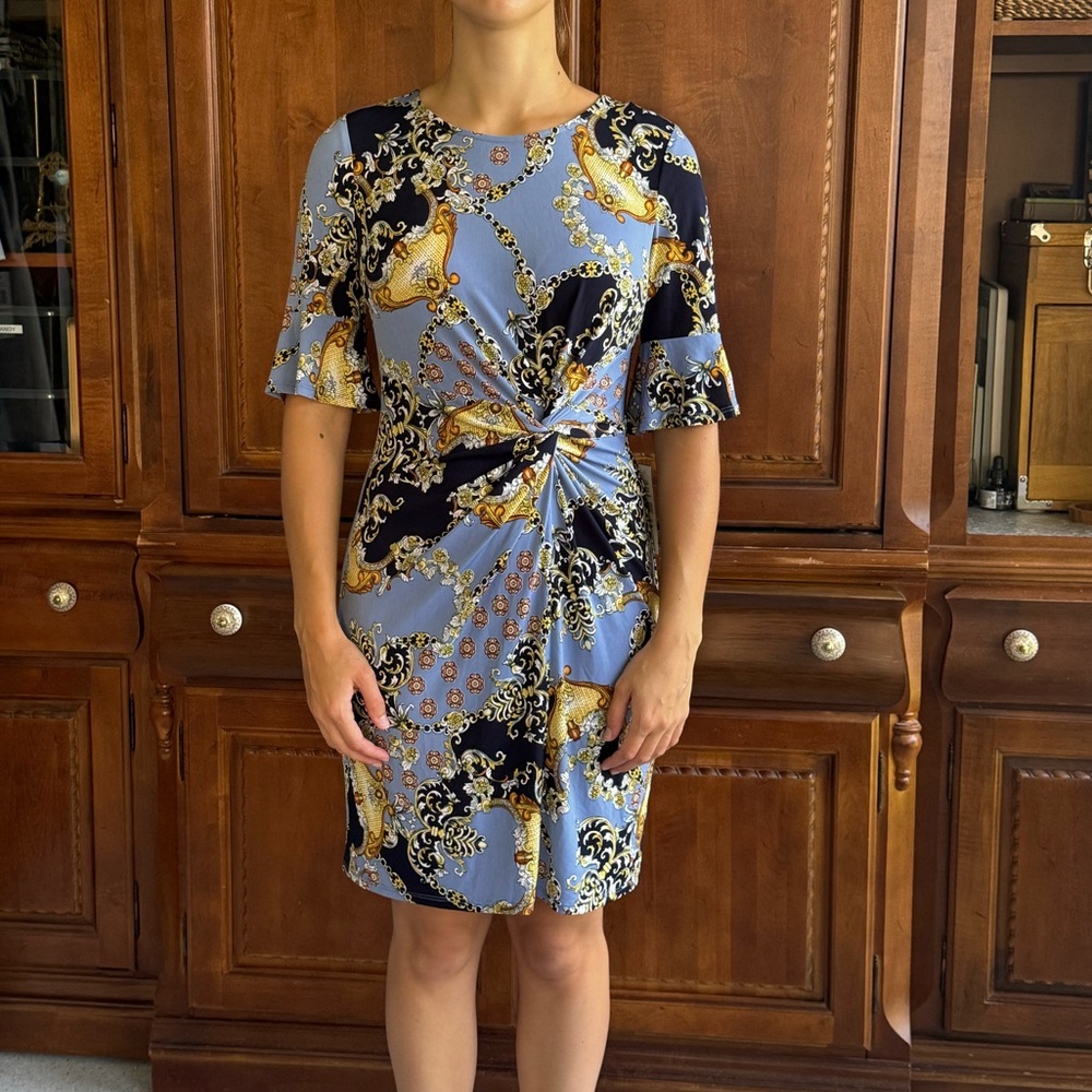 Glamour Navy and Gold Patterned Midi Dress